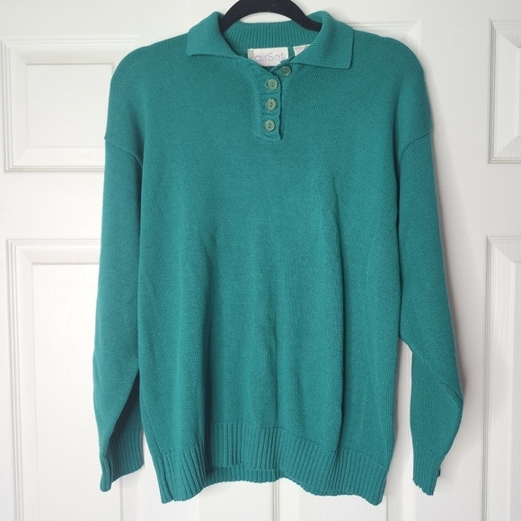 VINTAGE FAIRSET BOLD GREEN POLO PULLOVER KNIT SWEATER SIZE XL - Picture 2 of 5